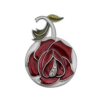 1928 Pewter Red Rose Mirror with Black Velvet Storage Bag