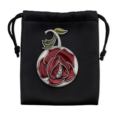 1928 Pewter Red Rose Mirror with Black Velvet Storage Bag