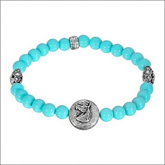 1928 Pewter Turquoise Color Beaded Horse Stretch Bracelet