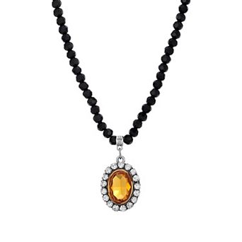 1928 Silver Tone Crystal Black Beaded Necklace