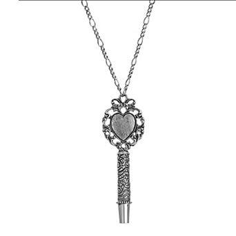 1928 Antiqued Silver Tone Heart Whistle Necklace