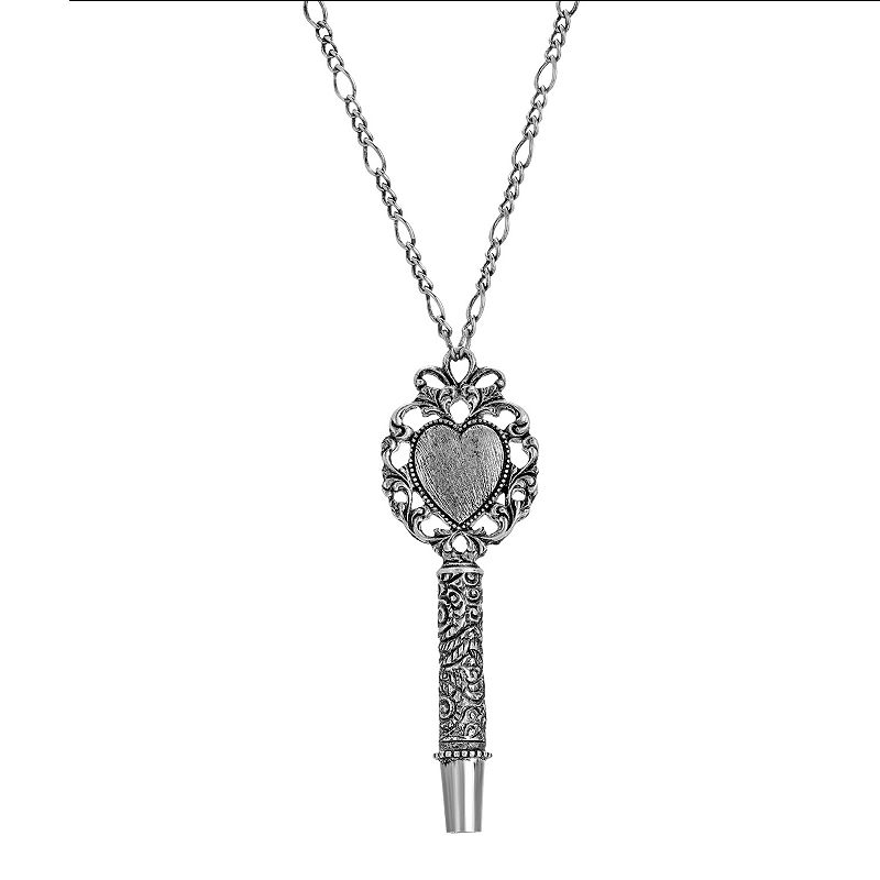 72107334 1928 Antiqued Silver Tone Heart Whistle Necklace,  sku 72107334