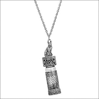 1928 Silver Tone Cat Vial Necklace