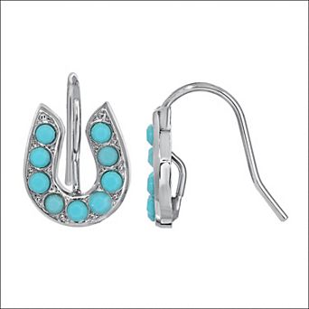 1928 Silver Tone Simulated Turquoise Horseshoe Earrings