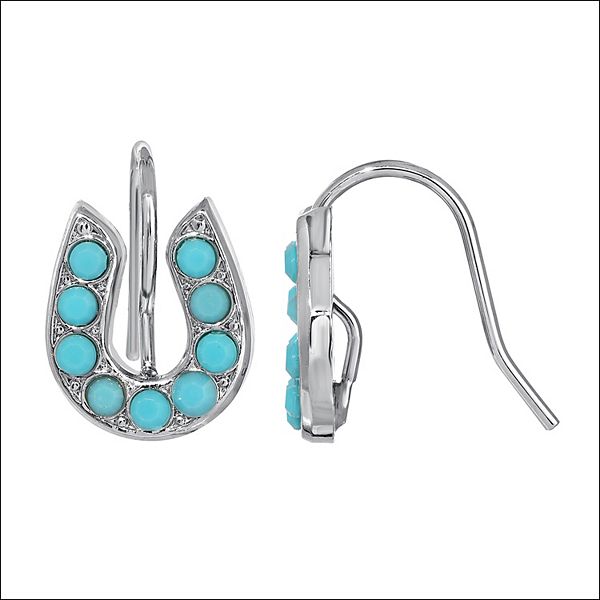 1928 Silver Tone Simulated Turquoise Horseshoe Earrings
