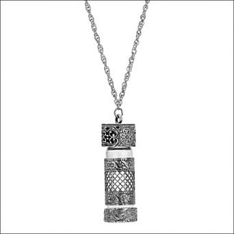 1928 Silver Tone Filigree Vial Necklace