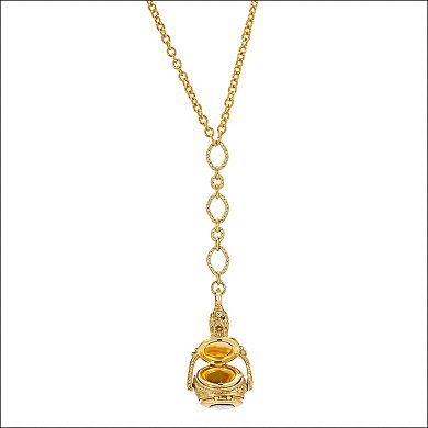 1928 Gold Tone Three-Sided Floral Spinner Locket Drop Necklace