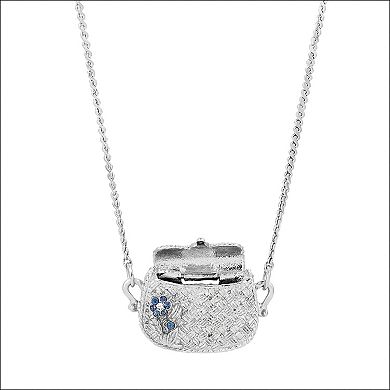 1928 Silver Tone Blue Flower Purse Necklace