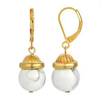 1928 Gold Tone Simulated White Howlite Drop Earrings