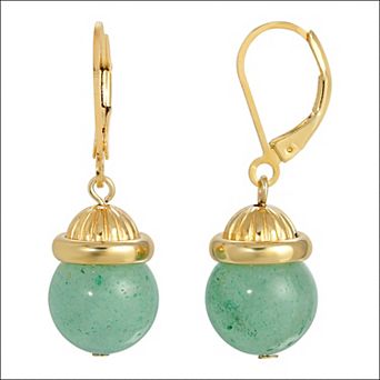 1928 Gold Tone Simulated Aventurine Drop Earrings