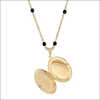 1928 Gold Tone Black Oval Locket Necklace