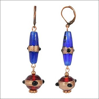 1928 Copper Tone Blue Drop Earrings