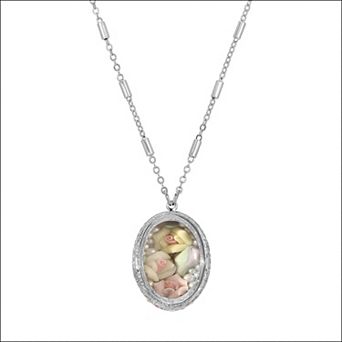 1928 Silver-Tone Floral Pendant Necklace