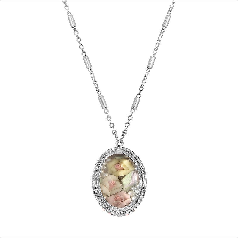 1928 Silver-Tone Floral Pendant Necklace, Womens, Pink