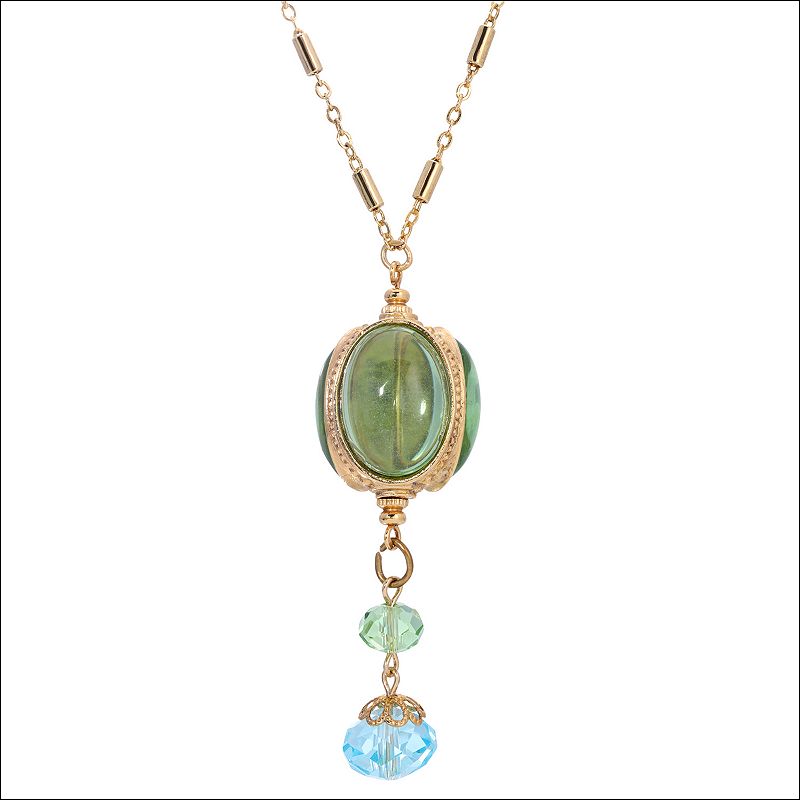 1928 Gold Tone Green Three-Sided Spinner Drop Necklace, Womens