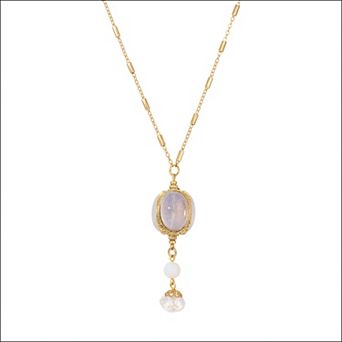 1928 Gold Tone Simulated Opal Three-Sided Spinner Drop Necklace