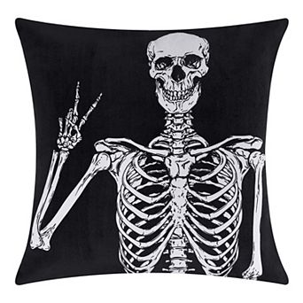 Edie@Home Halloween Velvet Peace Skeleton Throw Pillow