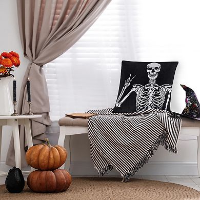 Edie@Home Halloween Velvet Peace Skeleton Throw Pillow