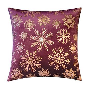 Edie@Home Snowflakes Velvet Foil Print Holiday Throw Pillow