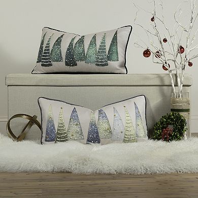 Edie@Home Modern Christmas Trees with Pearls & Embroidery Throw Pillow