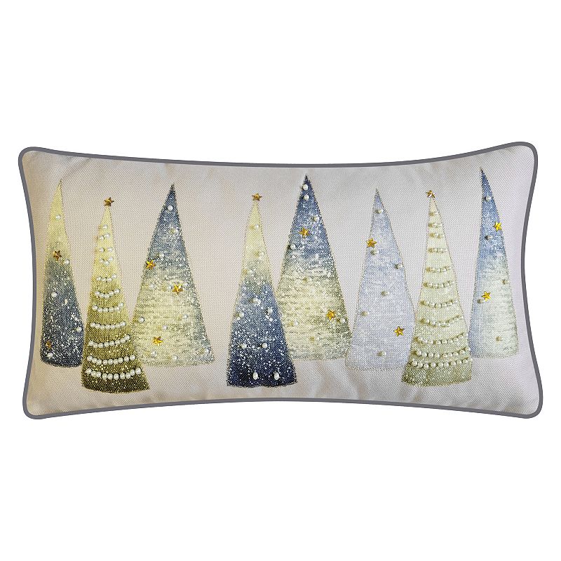 Edie@Home Modern Christmas Trees with Pearls & Embroidery Throw Pillow, Mul