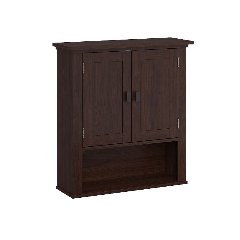 RiverRidge Hayward Two-Door Bathroom and Laundry Wall Mount Storage Medicine Cabinet with Fixed and Adjustable Shelf - Dark Woodgrain: Composite Wood