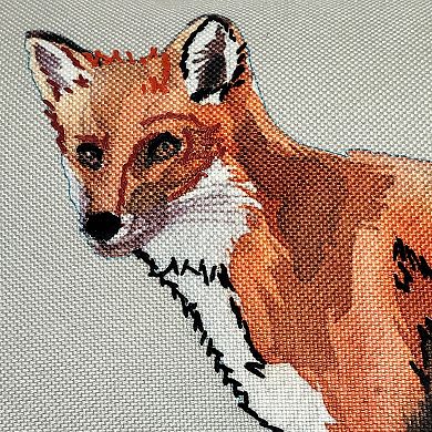 Edie@Home Watercolor Fox Print with Ribbon Embroidery Throw Pillow