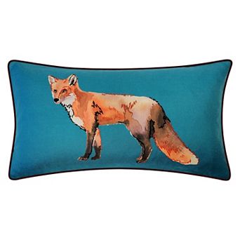Edie@Home Watercolor Fox Print with Ribbon Embroidery Throw Pillow