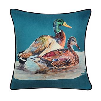 Edie@Home Watercolor Ducks Print with Ribbon Embroidery Throw Pillow