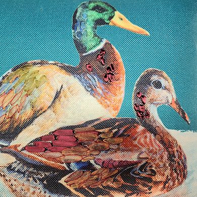 Edie@Home Watercolor Ducks Print with Ribbon Embroidery Throw Pillow