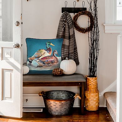 Edie@Home Watercolor Ducks Print with Ribbon Embroidery Throw Pillow