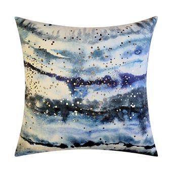 Edie@Home Blue Nebula Print with Embroidery Throw Pillow