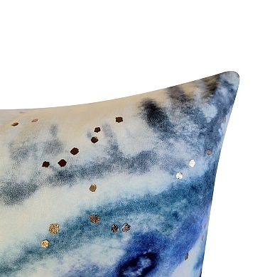 Edie@Home Blue Nebula Print with Embroidery Throw Pillow