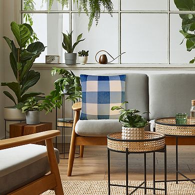 Edie@Home Velvet Buffalo Check Color Block with Teddy Reverse Throw Pillow