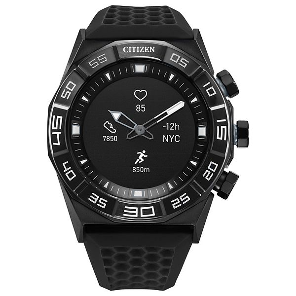 Citizen CZ Smart 44mm Black IP Stainless Steel Hybrid Heart Rate Smartwatch with Black Silicone Strap - JX1007-04E