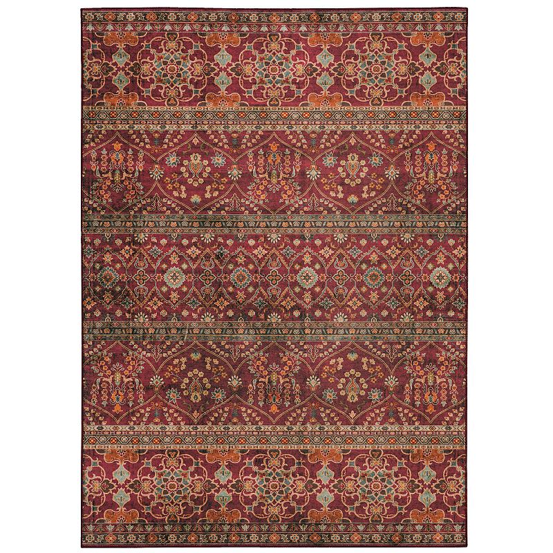 Linon Washable Neil Area Rug, Red, 5X7 Ft
