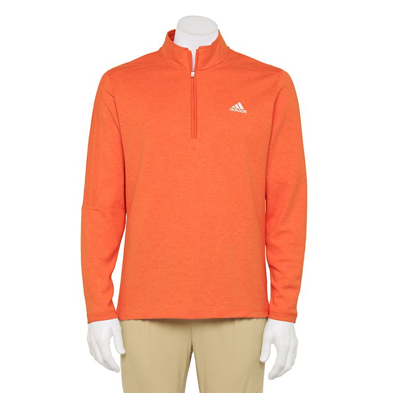 Mens adidas 3-Stripes Quarter-Zip Pullover Top, Size: XXL, Med Orange