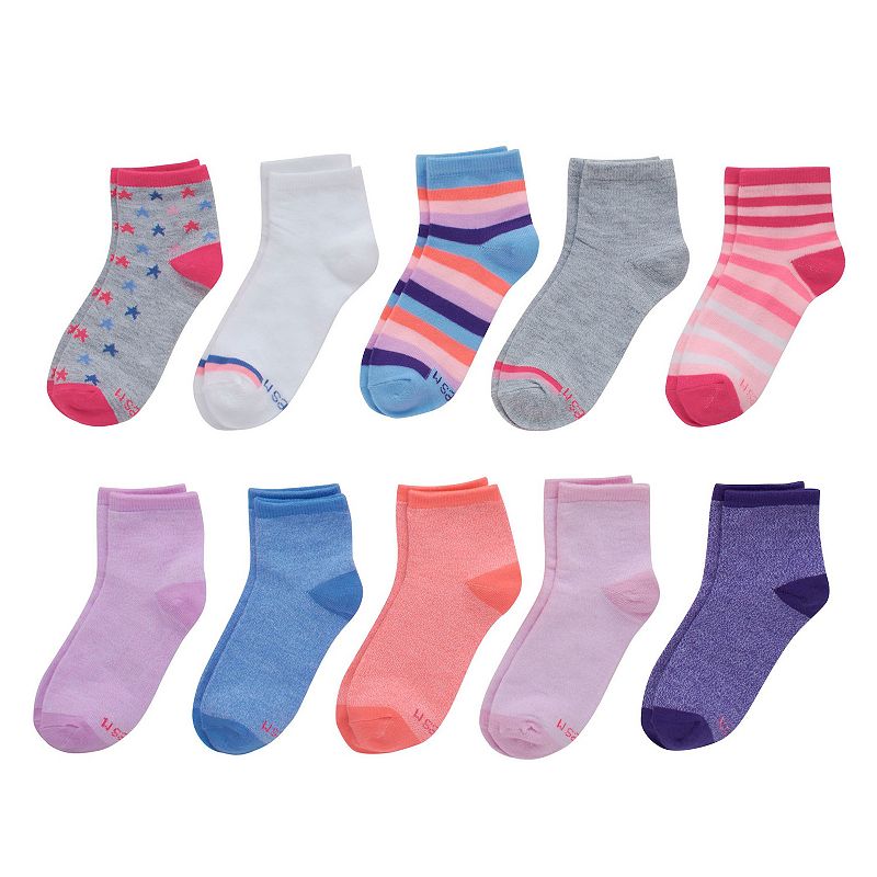 Girls Hanes Ultimate 10-Pack Ankle Socks, Girls, Size: Medium, Multicolor
