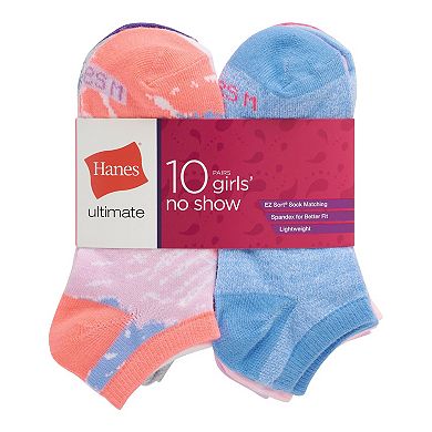 Girls Hanes® 10 Pairs Ultimate Lightweight No Show Socks