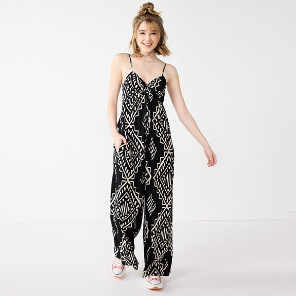 Juniors Rewind Twist Front Tie Back Jumpsuit