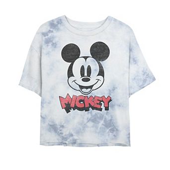Juniors' Disney Mickey And Friends Mickey Big Face Logo Bombard Wash Crop Graphic Tee