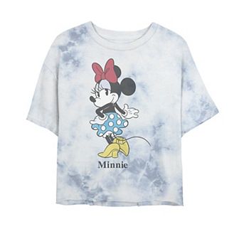 Juniors' Disney Mickey And Friends Minnie Classic Text Portrait Bombard Wash Crop Graphic Tee