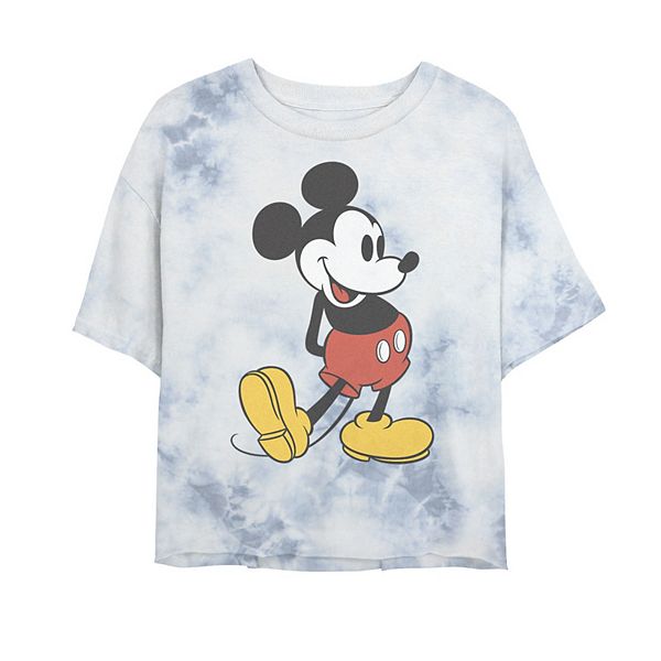 Juniors' Disney Mickey Mouse Vintage Leg Kick Bombard Wash Crop Graphic Tee