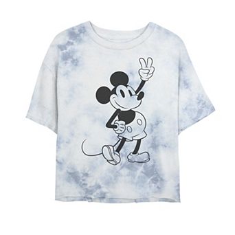 Juniors' Disney Mickey And Friends Mickey Peace Outline Bombard Wash Crop Graphic Tee