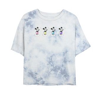 Juniors' Disney Mickey And Friends Mickey Mouse Neon Line Up Bombard Wash Crop Graphic Tee