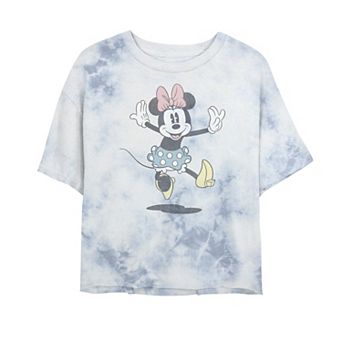 Juniors' Disney Mickey Jumping Minnie Bombard Wash Crop Graphic Tee