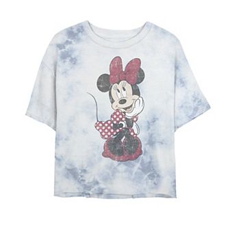 Juniors' Disney Mickey And Friends Minnie Mouse Shy Vintage Bombard Wash Crop Graphic Tee