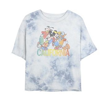 Juniors' Disney Mickey & Friends California Group Shot Bombard Wash Crop Graphic Tee