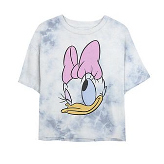 Disney's Daisy Duck Juniors' Big Face Winking Bow Bombard Wash Crop Graphic Tee