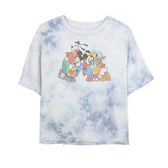 Juniors' Disney Mickey Mouse & Friends 90's Style Portrait Bombard Wash Crop Graphic Tee